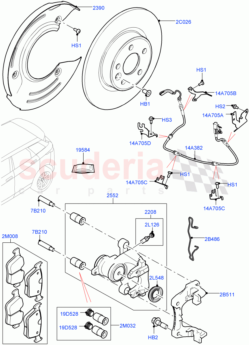 Rear Brake Discs And Calipers (Changsu (China), Disc And Caliper Size-Frt 18/RR 16, Front Disc And Caliper Size 17) of Land Rover Land Rover Range Rover Evoque (2019+) [2.0 Turbo Diesel AJ21D4]
