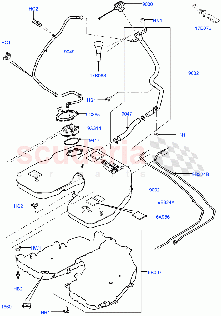 Fuel Tank & Related Parts (3.0L 24V DOHC V6 TC Diesel, 3.0L 24V V6 Turbo Diesel Std Flow, 3.0 V6 D Gen2 Mono Turbo, 3.0 V6 D Low MT ROW) ((V) TOFA999999) of Land Rover Land Rover Range Rover (2012-2021) [3.0 Diesel 24V DOHC TC]