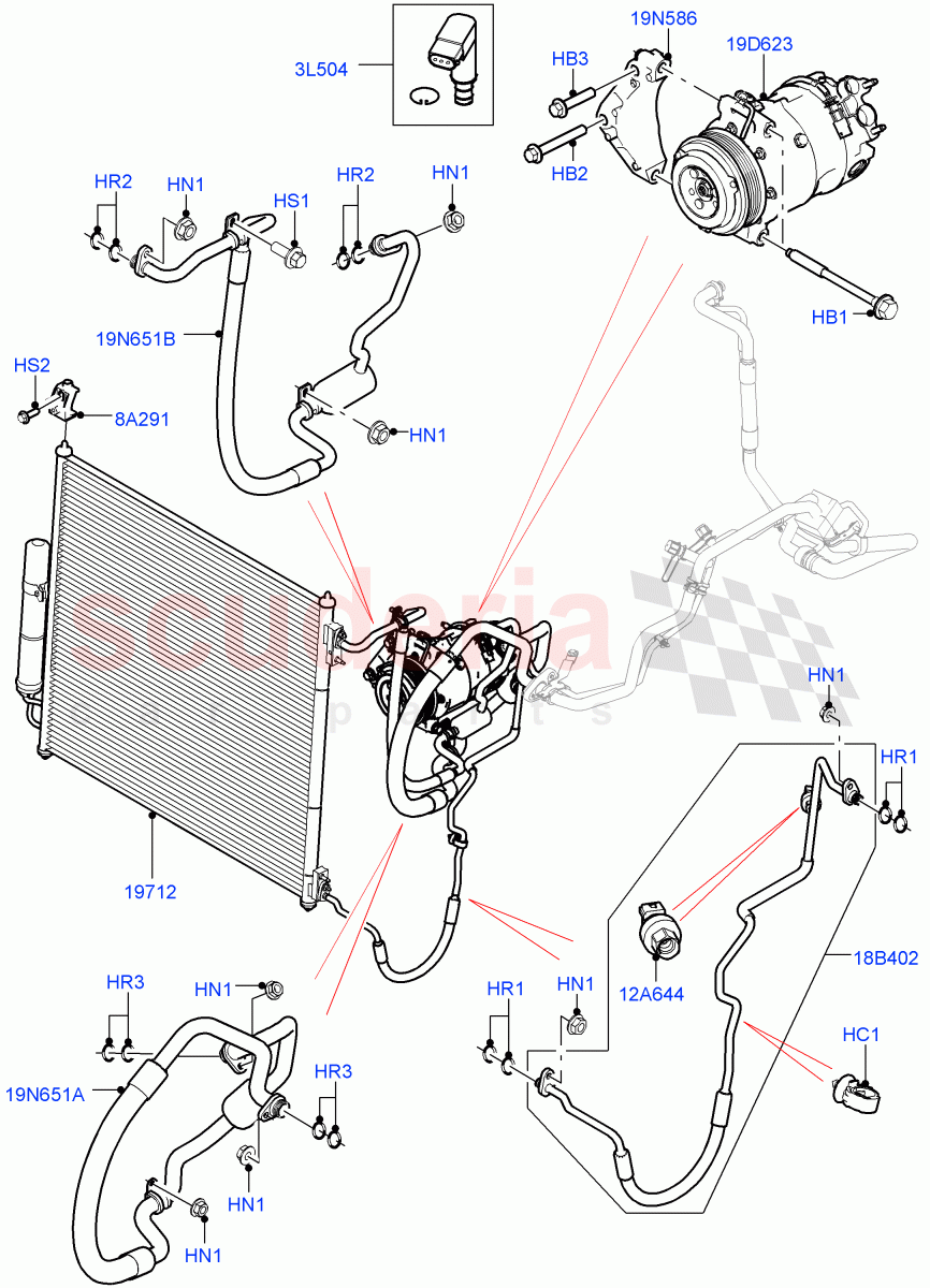 Air Conditioning Condensr/Compressr (Front) (4.4L DOHC DITC V8 Diesel) ((V) FROMEA000001) of Land Rover Land Rover Range Rover Sport (2014+) [5.0 OHC SGDI SC V8 Petrol]