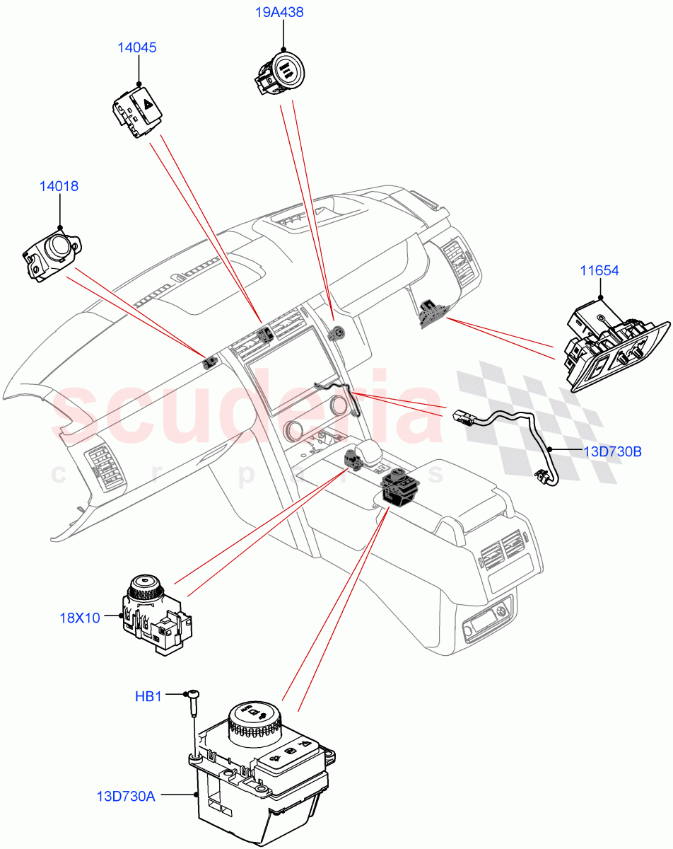 Switches (Console, Nitra Plant Build) ((V) FROMM2000001) of Land Rover Land Rover Discovery 5 (2017+) [2.0 Turbo Diesel]