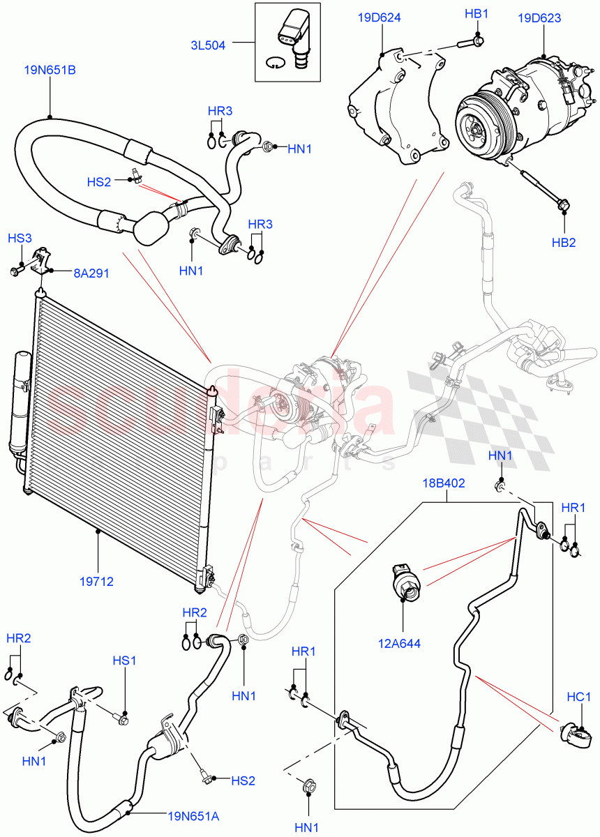 Air Conditioning Condensr/Compressr (Front) (2.0L 16V TIVCT T/C 240PS Petrol) ((V) FROMFA000001) of Land Rover Land Rover Range Rover (2012-2021) [2.0 Turbo Petrol AJ200P]