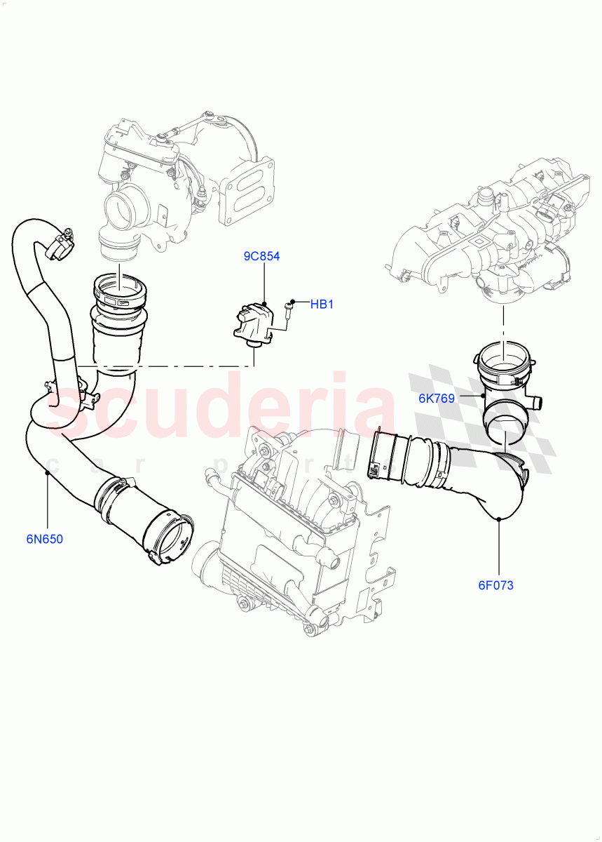 Intercooler/Air Ducts And Hoses (Nitra Plant Build) (2.0L AJ200P Hi PHEV, 2.0L I4 High DOHC AJ200 Petrol) ((V) FROMK2000001) of Land Rover Land Rover Defender (2020+) [2.0 Turbo Petrol AJ200P]