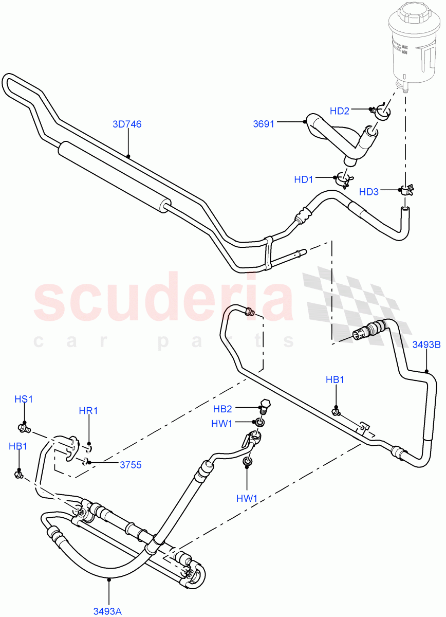 Supply & Return Hoses - Power Strg (3.0L DOHC GDI SC V6 PETROL, 5.0L OHC SGDI NA V8 Petrol - AJ133) ((V) FROMAA000001) of Land Rover Land Rover Discovery 4 (2010-2016) [3.0 DOHC GDI SC V6 Petrol]