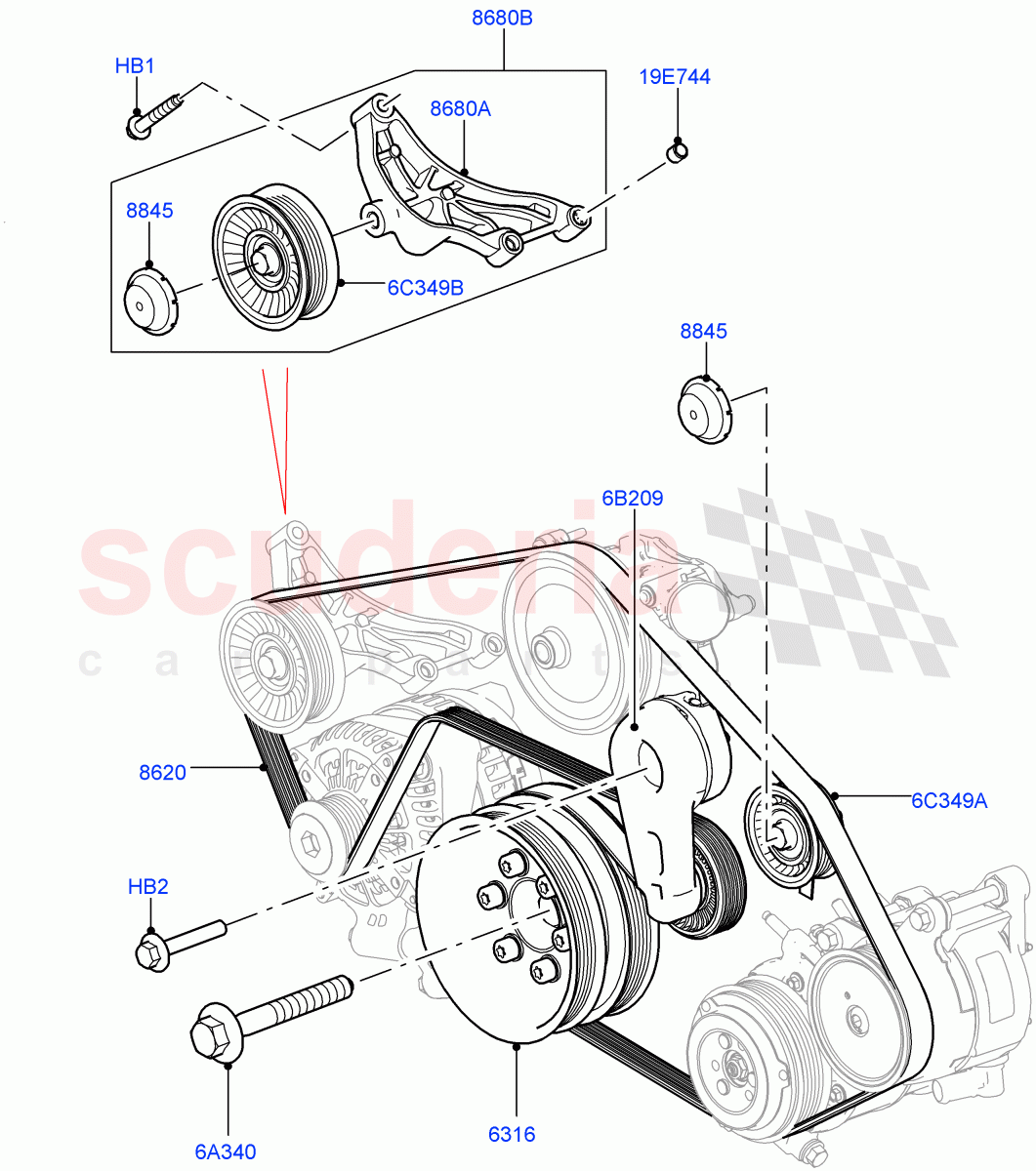 Pulleys And Drive Belts (Primary Drive) (5.0 Petrol AJ133 DOHC CDA, Electronic Air Suspension With ACE, 5.0L P AJ133 DOHC CDA S/C Enhanced, Sport Suspension w/ARC) ((V) FROMKA000001) of Land Rover Land Rover Range Rover (2012-2021) [5.0 OHC SGDI SC V8 Petrol]