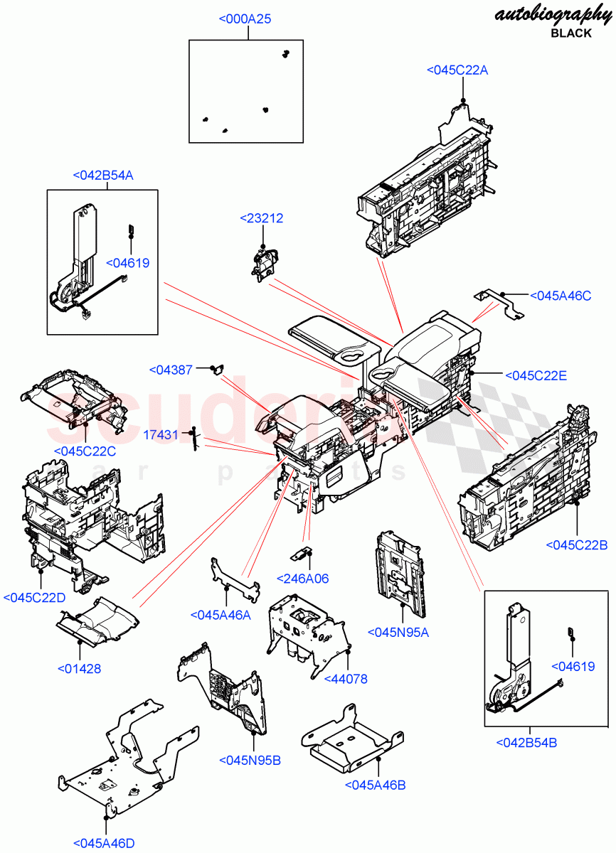 Console - Floor (Internal Components, Rear, Autobiography Black / SV Autobiography) (With 2 Rear Small Individual Seats) ((V) FROMJA000001) of Land Rover Land Rover Range Rover (2012-2021) [4.4 DOHC Diesel V8 DITC]