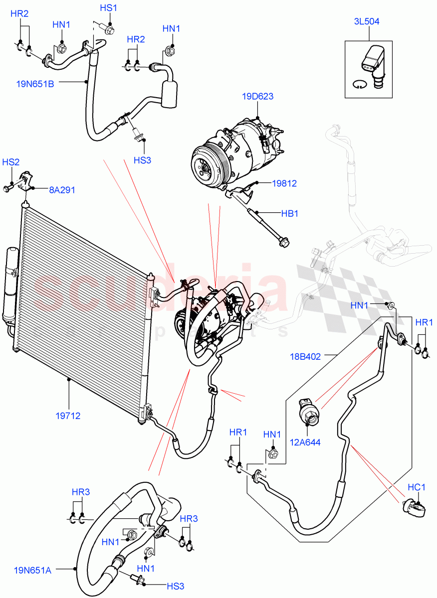 Air Conditioning Condensr/Compressr (Front) (5.0L OHC SGDI NA V8 Petrol - AJ133, 3.0L DOHC GDI SC V6 PETROL, 5.0L OHC SGDI SC V8 Petrol - AJ133, 5.0L P AJ133 DOHC CDA S/C Enhanced, 5.0 Petrol AJ133 DOHC CDA) of Land Rover Land Rover Range Rover (2012-2021) [5.0 OHC SGDI NA V8 Petrol]