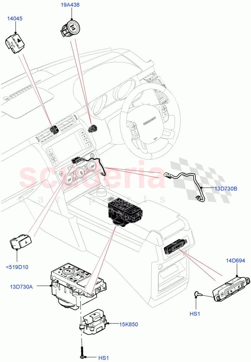 Switches (Console, Nitra Plant Build) ((V) FROMK2000001, (V) TOL2999999) of Land Rover Land Rover Discovery 5 (2017+) [3.0 I6 Turbo Petrol AJ20P6]