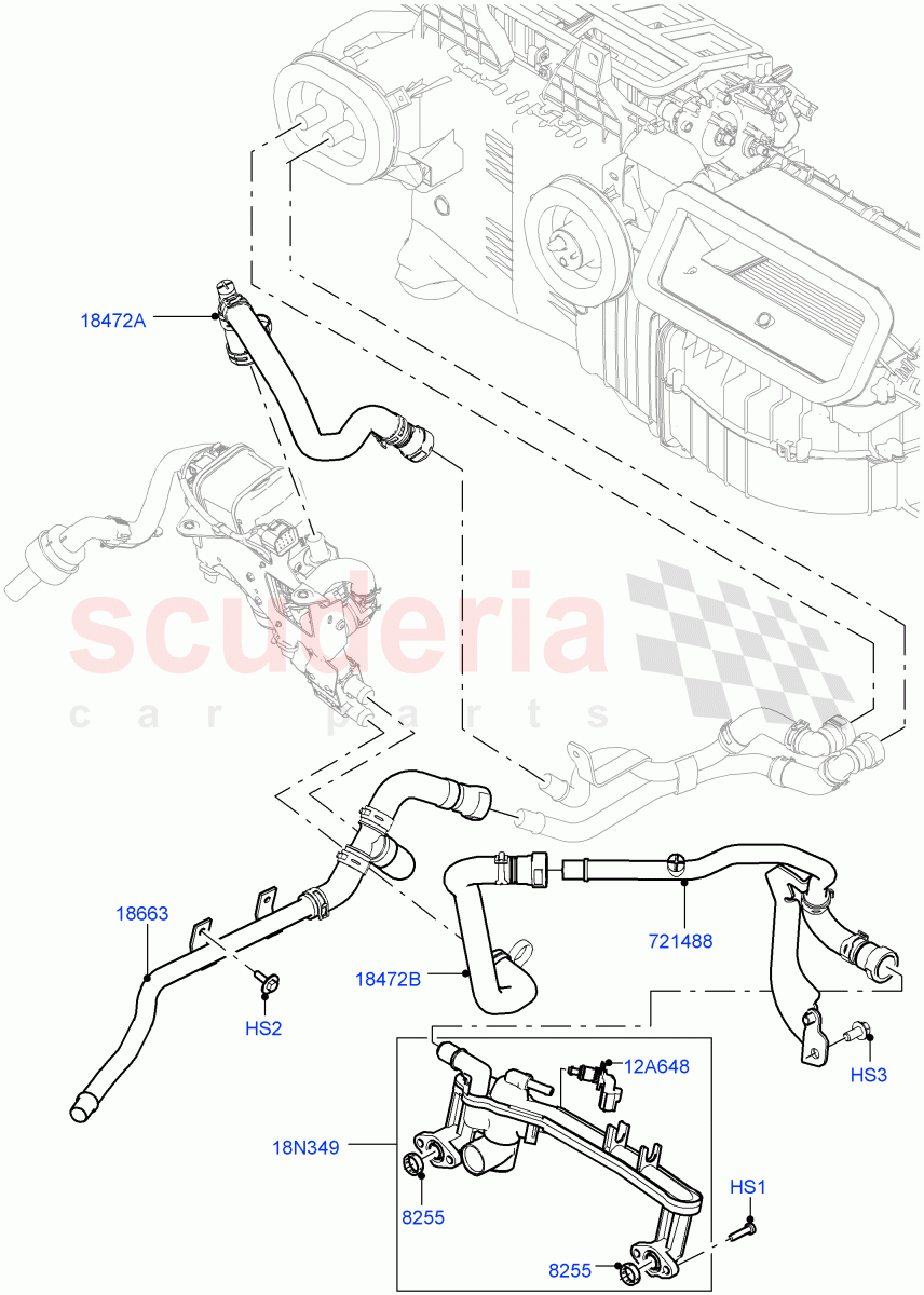 Heater Hoses (Front) (5.0L P AJ133 DOHC CDA S/C Enhanced, Electric Auxiliary Coolant Pump, With Fuel Fired Heater, Park Heating With Remote Control, 5.0 Petrol AJ133 DOHC CDA) ((V) FROMJA000001, (V) TOJA999999) of Land Rover Land Rover Range Rover Sport (2014+) [2.0 Turbo Petrol GTDI]