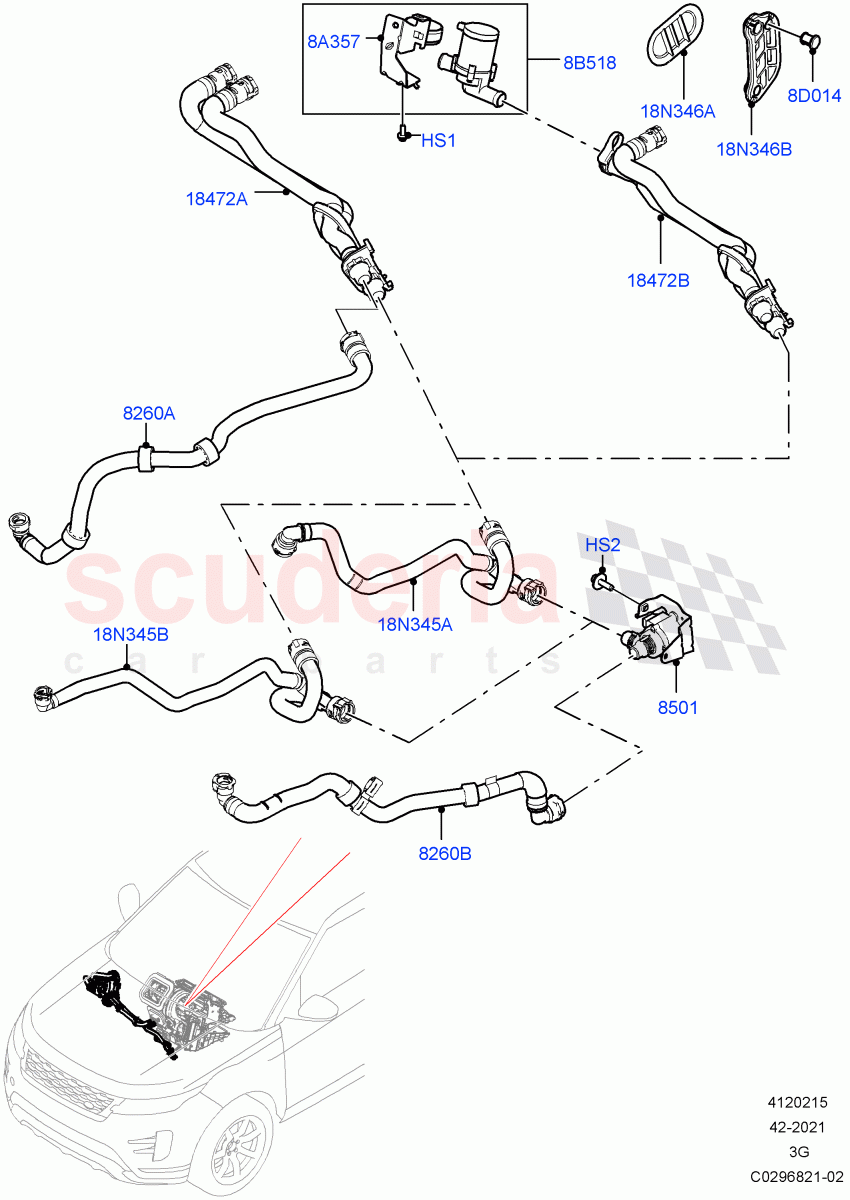 Heater Hoses (2.0L AJ20P4 Petrol High PTA, Changsu (China), 2.0L AJ20P4 Petrol E100 PTA, 2.0L AJ20P4 Petrol Mid PTA) of Land Rover Land Rover Range Rover Evoque (2019+) [1.5 I3 Turbo Petrol AJ20P3]