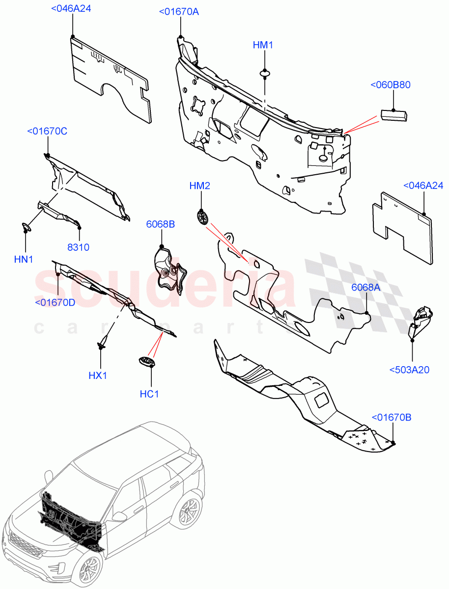 Insulators - Front (Passenger Compartment) (Changsu (China)) of Land Rover Land Rover Range Rover Evoque (2019+) [2.0 Turbo Petrol AJ200P]