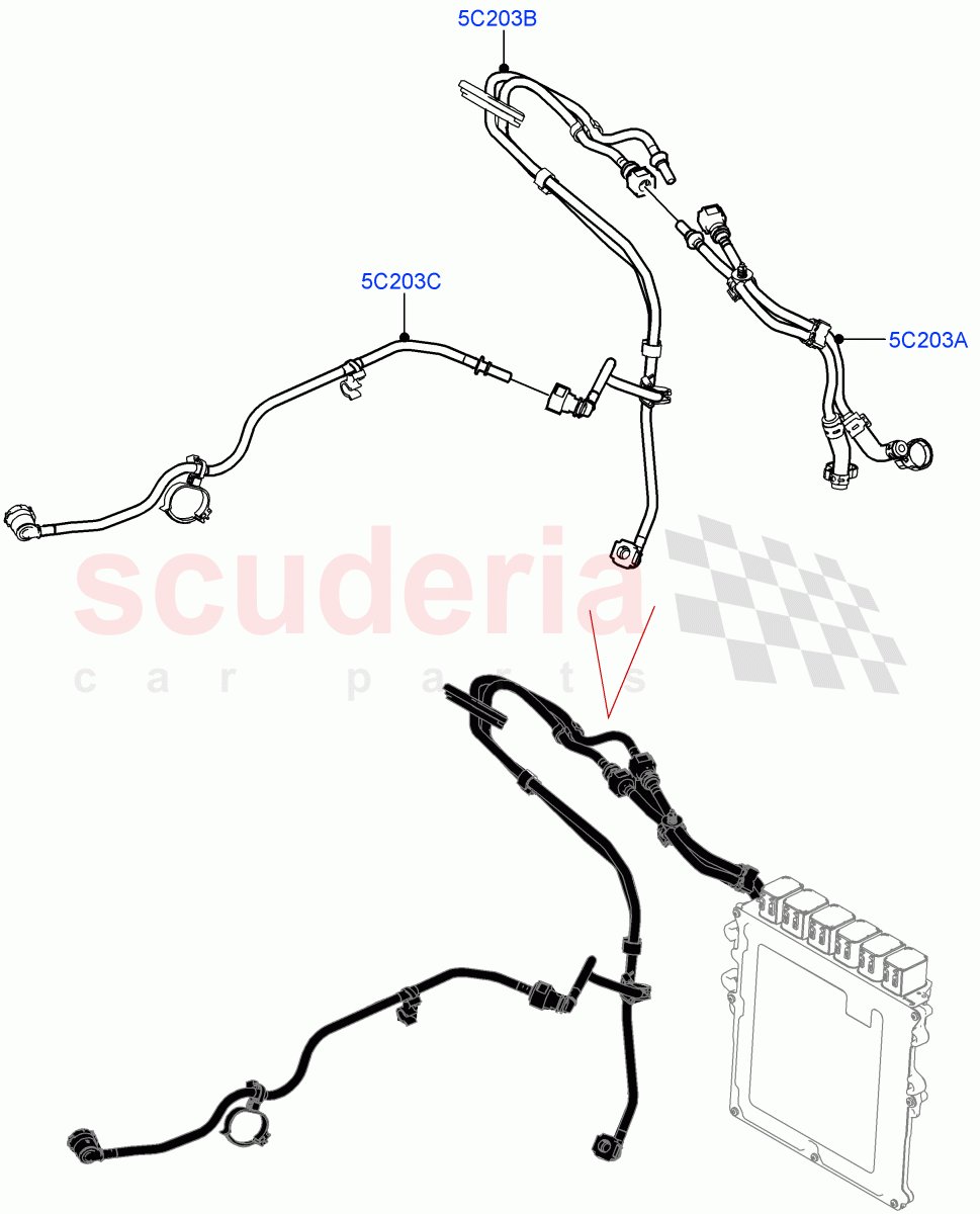 Cooling System Pipes And Hoses (RHD, Engine Control Module (ECM)) (3.0L AJ20P6 Petrol High) ((V) FROMMA000001) of Land Rover Land Rover Range Rover Velar (2017+) [3.0 I6 Turbo Petrol AJ20P6]
