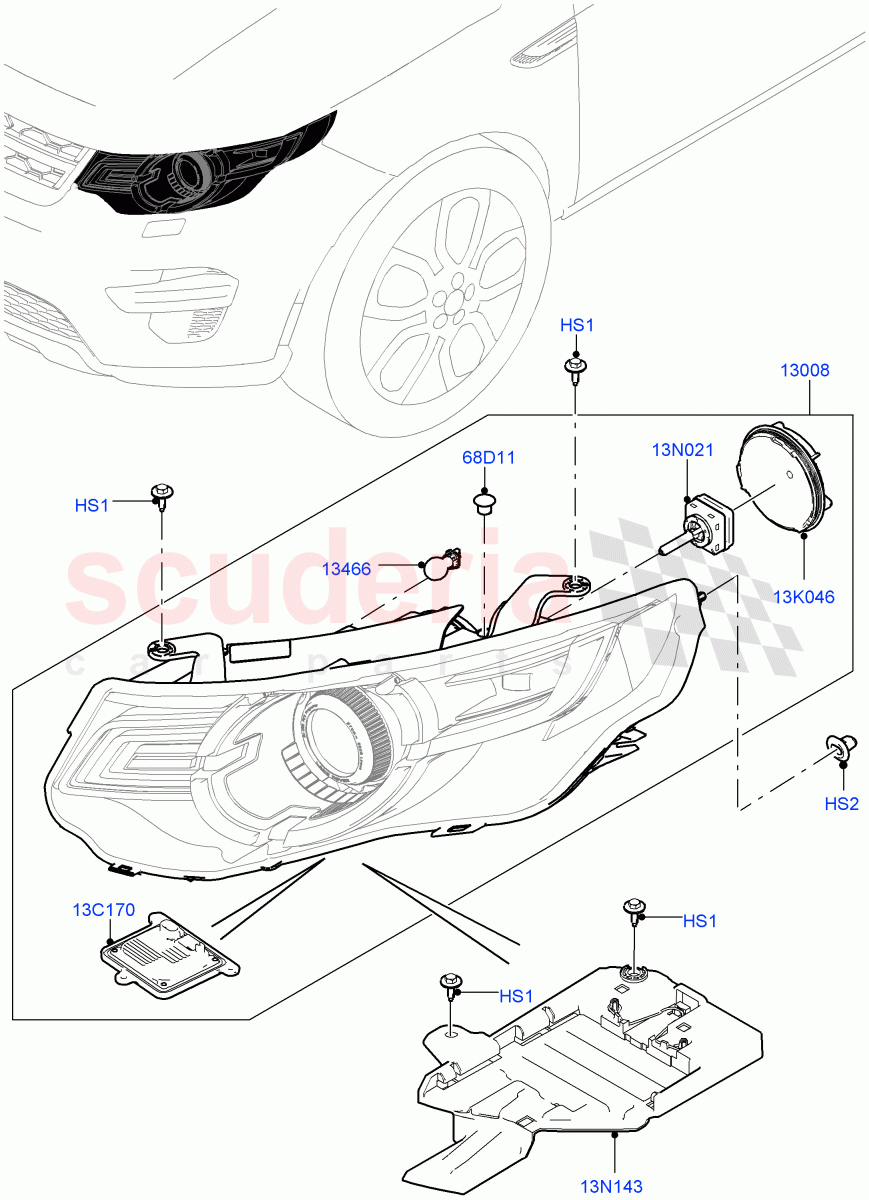 Headlamps And Front Flasher Lamps (Halewood (UK), With BI - Xenon Headlamps, With Adaptive Headlamps Bi Xenon, Headlamps - LED, Headlamps - LED Matrix, Headlamps - LED Premium) of Land Rover Land Rover Discovery Sport (2015+) [2.0 Turbo Diesel AJ21D4]