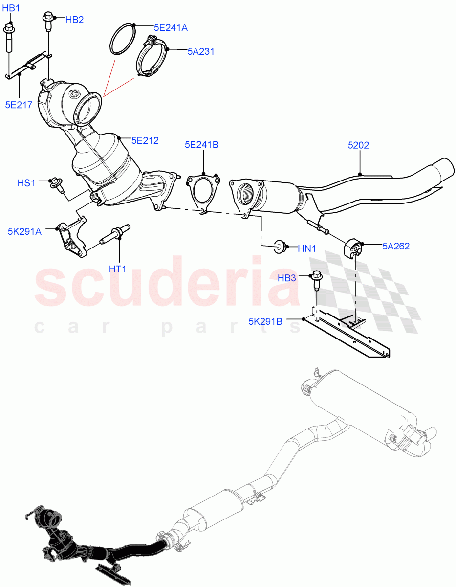 Front Exhaust System (2.0L I4 Mid AJ200 Petrol E100, Itatiaia (Brazil), 2.0L I4 Mid DOHC AJ200 Petrol) ((V) FROMJT000001) of Land Rover Land Rover Range Rover Evoque (2012-2018) [2.0 Turbo Petrol AJ200P]