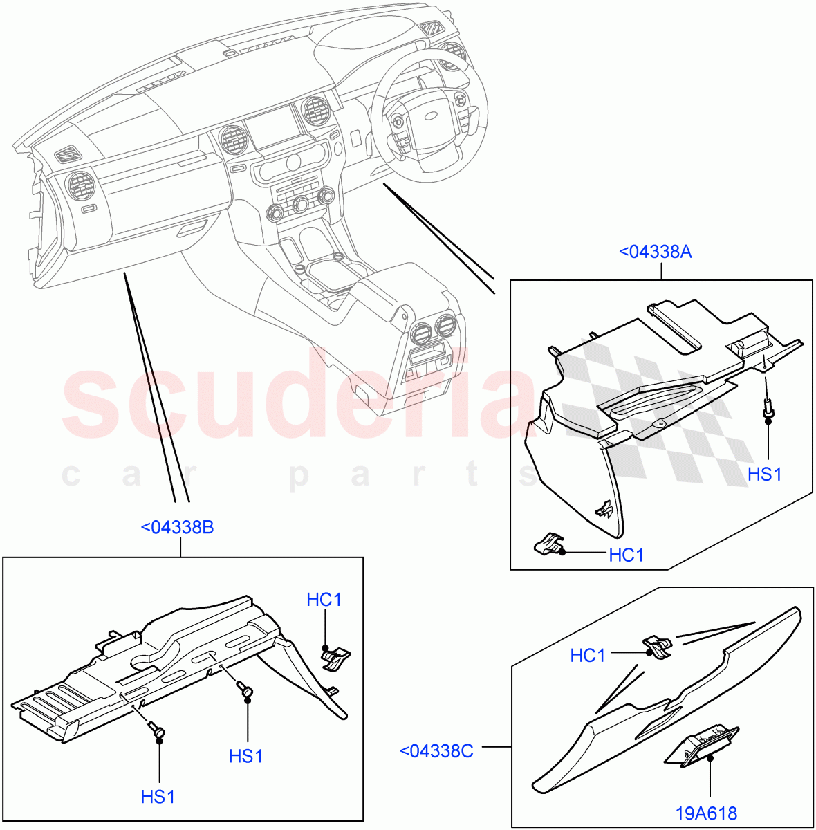 Instrument Panel (Lower) ((V) FROMAA000001) of Land Rover Land Rover Discovery 4 (2010-2016) [3.0 Diesel 24V DOHC TC]