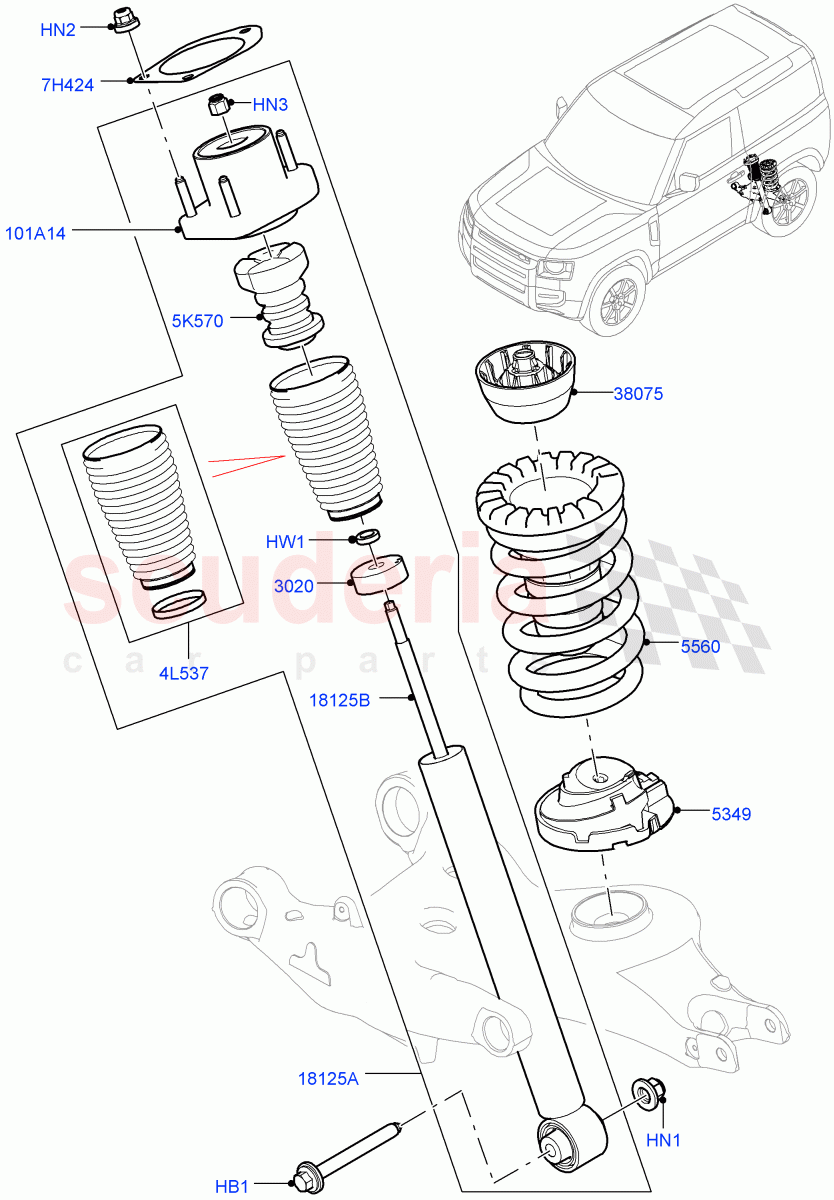 Rear Springs And Shock Absorbers (With Standard Duty Coil Spring Susp) of Land Rover Land Rover Defender (2020+) [2.0 Turbo Petrol AJ200P]
