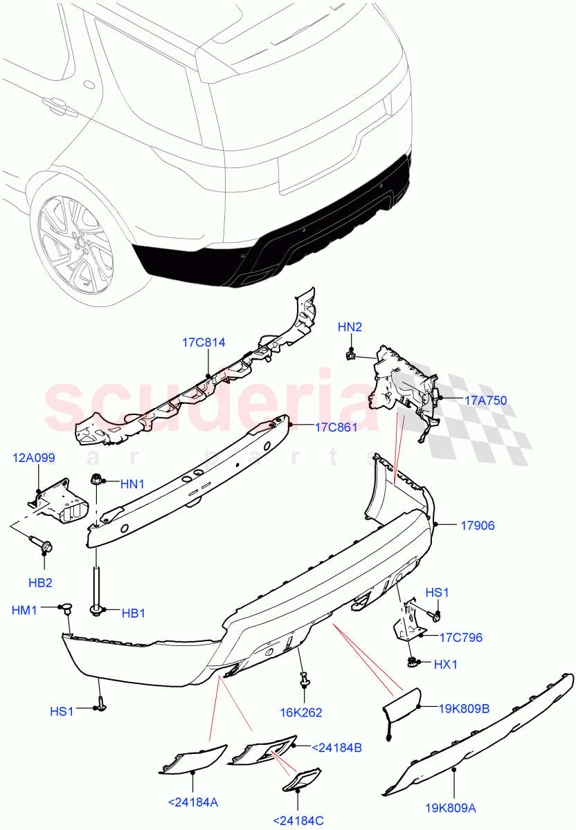 Rear Bumper (Solihull Plant Build) ((V) FROMHA000001) of Land Rover Land Rover Discovery 5 (2017+) [3.0 Diesel 24V DOHC TC]