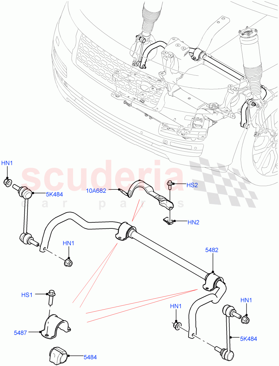Front Cross Member & Stabilizer Bar (Conventional Stabilizer Bar) (5.0 Petrol AJ133 DOHC CDA, Limited Package, With Four Corner Air Suspension, 3.0 V6 Diesel, 2.0L AJ200P Hi PHEV, Version - Core, 3.0L DOHC GDI SC V6 PETROL, 3.0L AJ20P6 Petrol High, 3.0L AJ20D6 Diesel High) ((V) FROMKA000001) of Land Rover Land Rover Range Rover (2012-2021) [3.0 Diesel 24V DOHC TC]