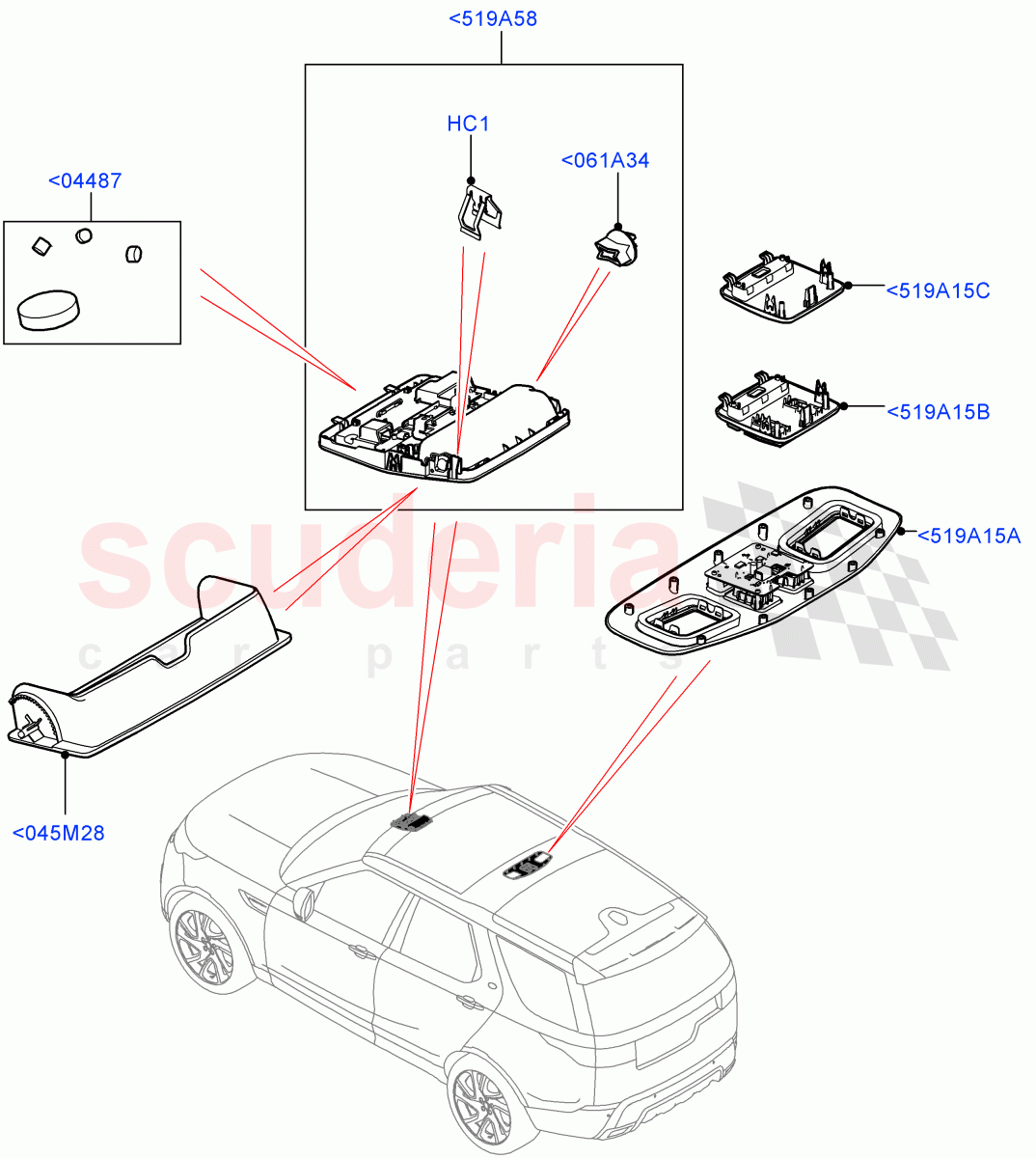Console - Overhead (Solihull Plant Build) ((V) FROMHA000001) of Land Rover Land Rover Discovery 5 (2017+) [3.0 Diesel 24V DOHC TC]