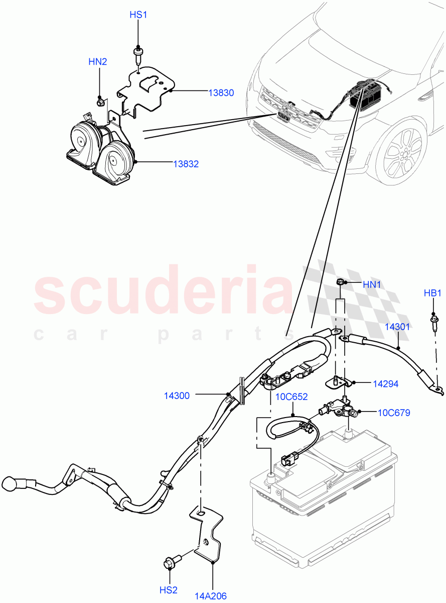 Battery Cables And Horn (Changsu (China)) ((V) FROMFG000001, (V) TOKG446856) of Land Rover Land Rover Discovery Sport (2015+) [2.2 Single Turbo Diesel]