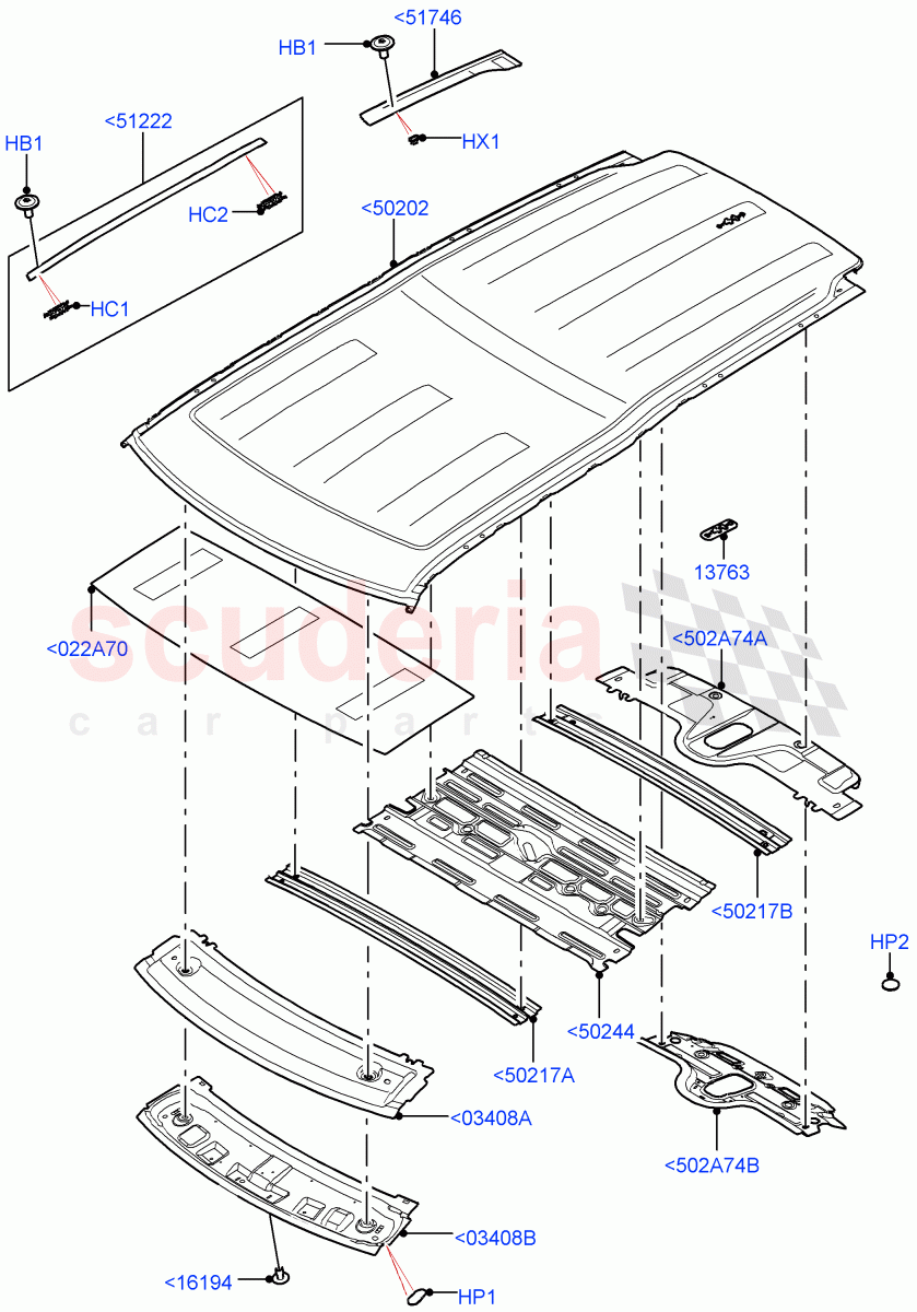 Roof - Sheet Metal (Solihull Plant Build) (Less Panorama Roof) ((V) FROMHA000001) of Land Rover Land Rover Discovery 5 (2017+) [3.0 Diesel 24V DOHC TC]