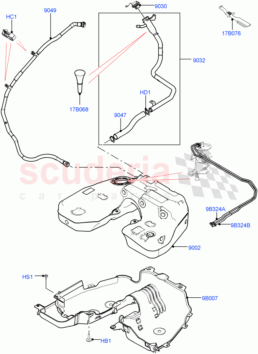 Fuel Tank & Related Parts (Nitra Plant Build) (2.0L I4 DSL HIGH DOHC AJ200) ((V) FROMK2000001, (V) TOL2999999) of Land Rover Land Rover Discovery 5 (2017+) [2.0 Turbo Diesel]