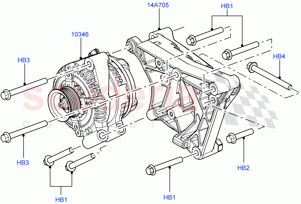 Alternator And Mountings (3.6L V8 32V DOHC EFi Diesel Lion) ((V) FROMAA000001) of Land Rover Land Rover Range Rover Sport (2010-2013) [3.0 Diesel 24V DOHC TC]