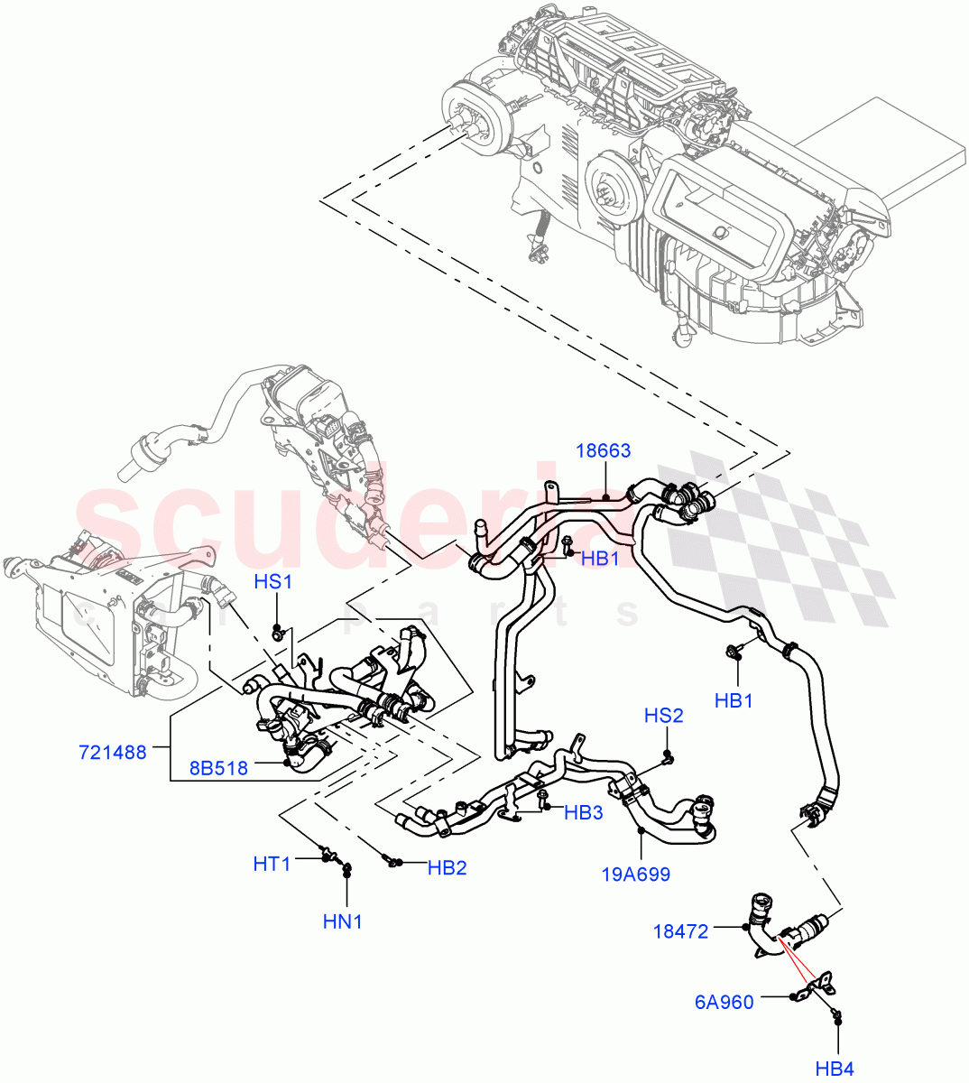 Heater Hoses (Front) (2.0L AJ200P Hi PHEV, Premium Air Con Hybrid Front/Rear) ((V) FROMJA000001, (V) TOJA999999) of Land Rover Land Rover Range Rover Sport (2014+) [3.0 I6 Turbo Diesel AJ20D6]