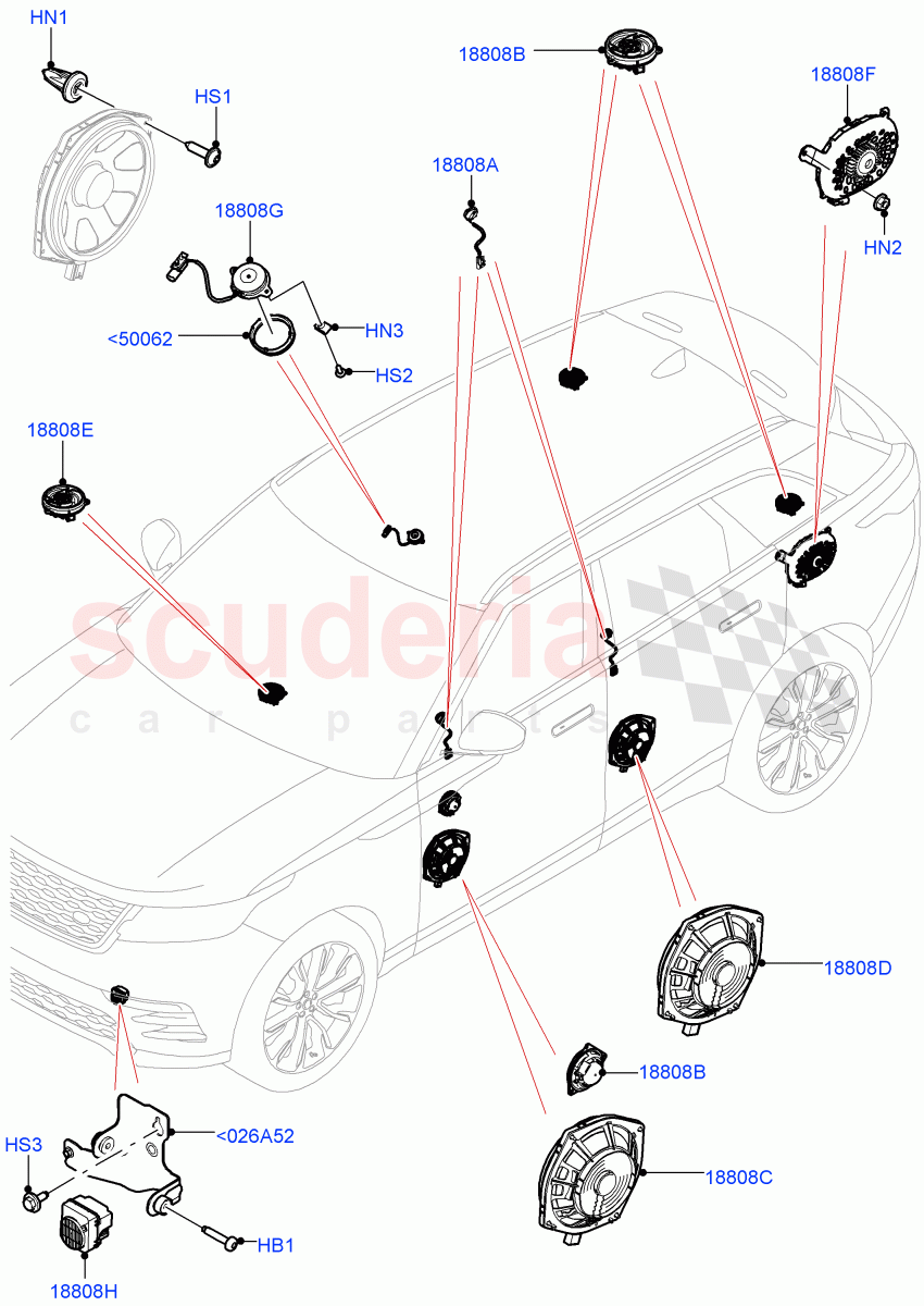 Speakers (Meridian 3D Surround Sound System) ((V) FROMMA000001) of Land Rover Land Rover Range Rover Velar (2017+) [3.0 I6 Turbo Diesel AJ20D6]