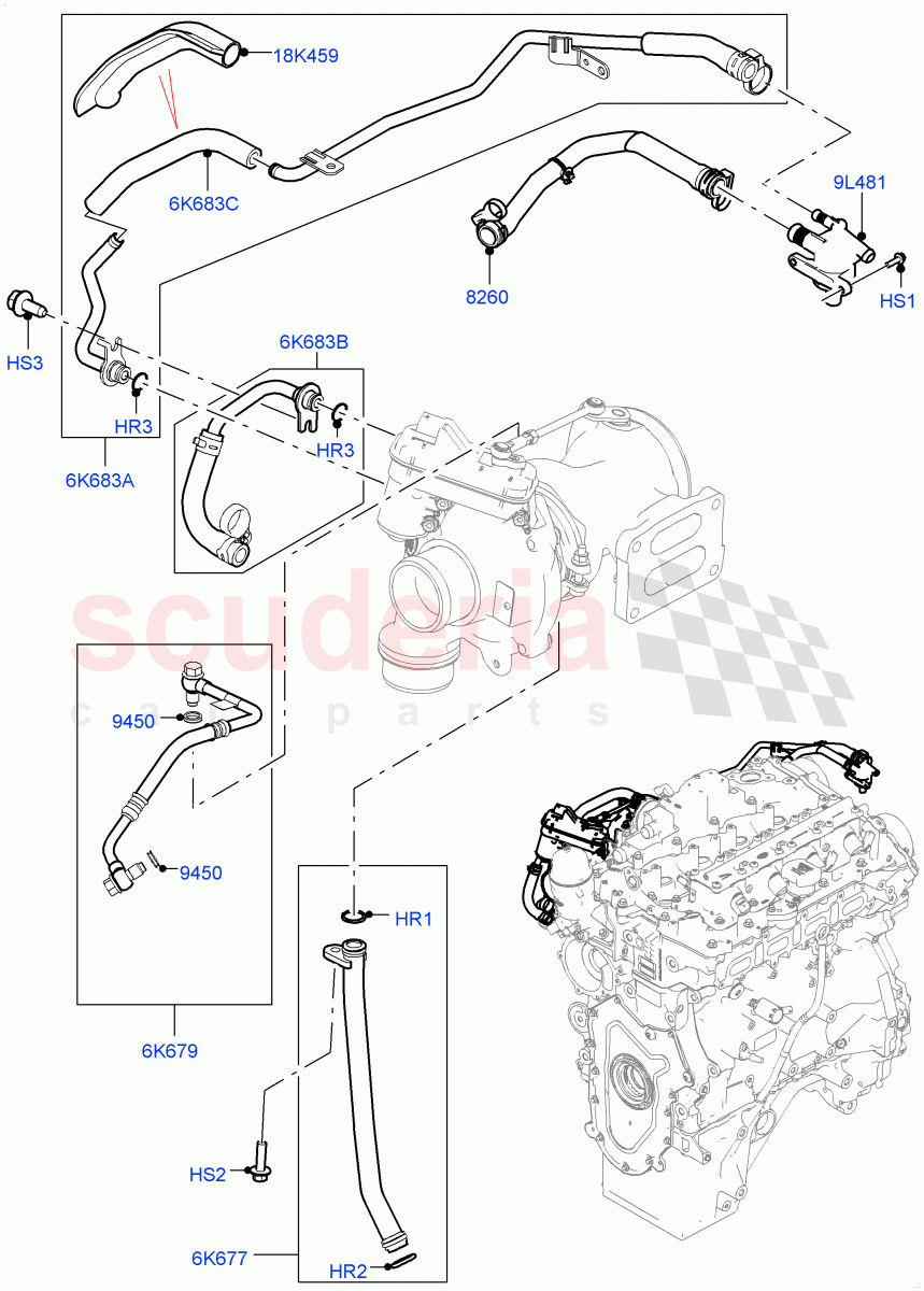 Turbocharger (Lubrication And Cooling, Nitra Plant Build) (2.0L I4 High DOHC AJ200 Petrol, 2.0L AJ200P Hi PHEV) ((V) FROMK2000001) of Land Rover Land Rover Discovery 5 (2017+) [2.0 Turbo Petrol AJ200P]