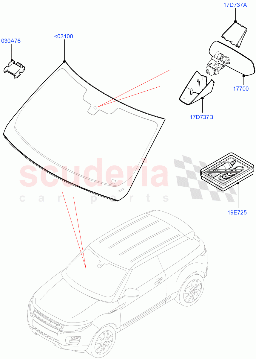 Windscreen/Inside Rear View Mirror (Halewood (UK)) ((V) FROMEH000001, (V) TOFH999999) of Land Rover Land Rover Range Rover Evoque (2012-2018) [2.0 Turbo Diesel]