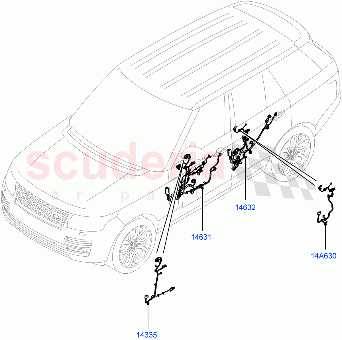 Electrical Wiring - Body And Rear (Front And Rear Doors) ((V) TOGA999999) of Land Rover Land Rover Range Rover (2012-2021) [3.0 DOHC GDI SC V6 Petrol]