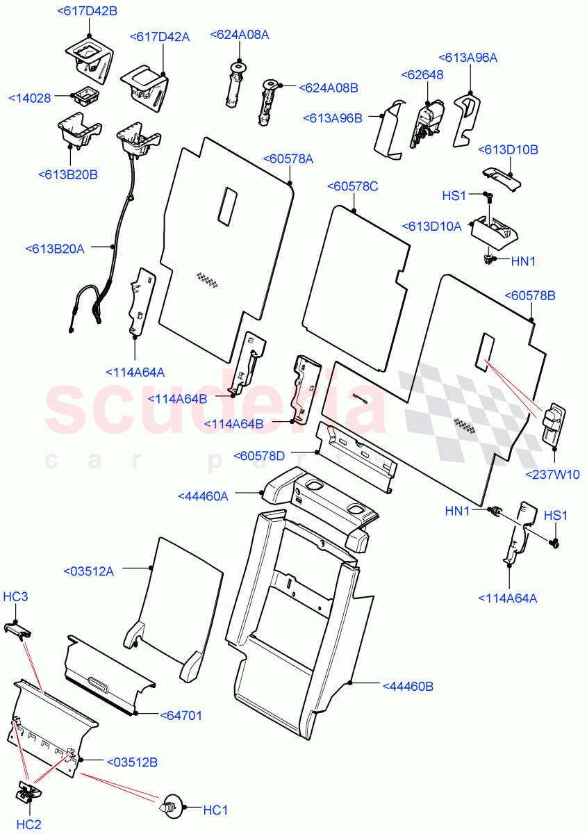Rear Seat Back (Nitra Plant Build) (Version - Core, 60/40 Load Through With Slide, Version - R-Dynamic) ((V) FROMK2000001) of Land Rover Land Rover Discovery 5 (2017+) [3.0 I6 Turbo Diesel AJ20D6]