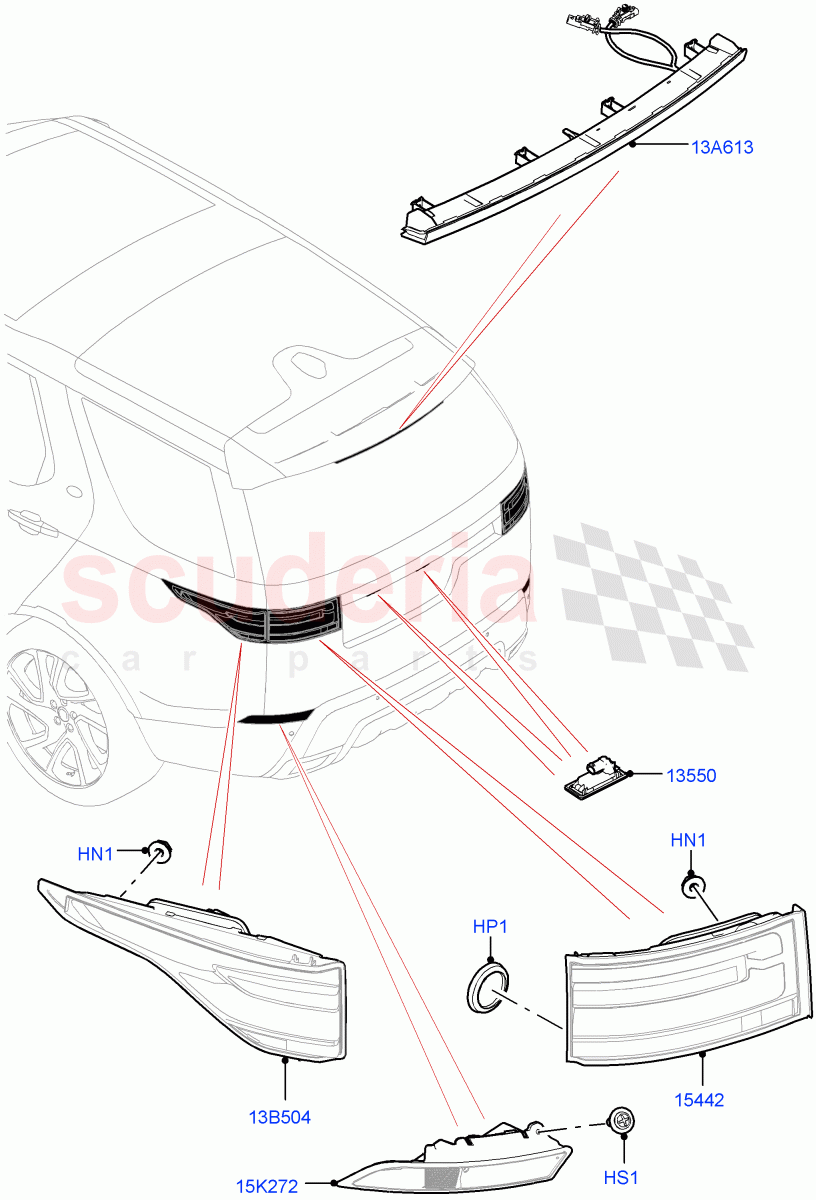 Rear Lamps (Nitra Plant Build) ((V) FROMK2000001) of Land Rover Land Rover Discovery 5 (2017+) [3.0 I6 Turbo Diesel AJ20D6]