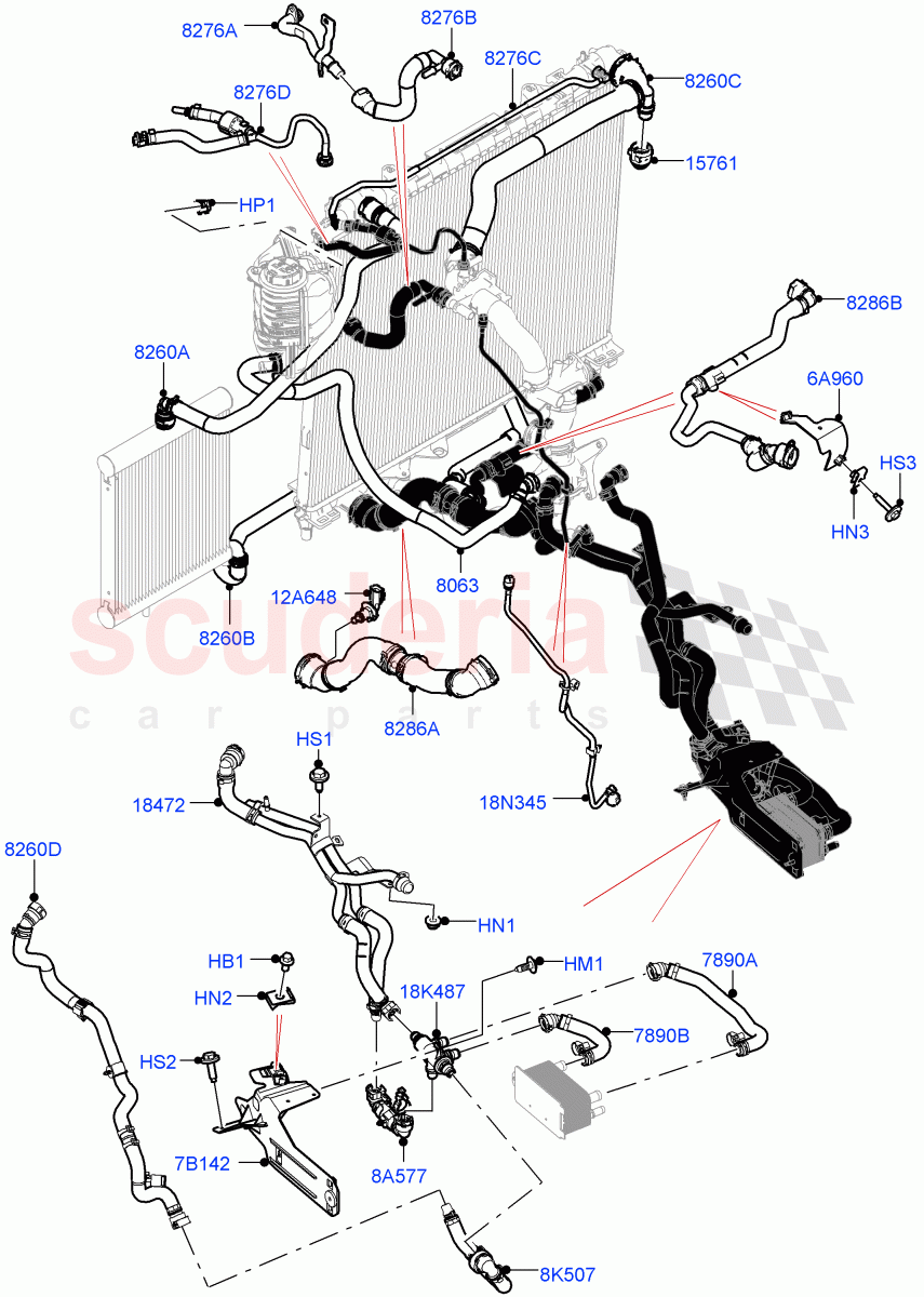 Cooling System Pipes And Hoses (3.0L AJ20D6 Diesel High, With Standard Engine Cooling System) ((V) FROMM2000001) of Land Rover Land Rover Discovery 5 (2017+) [3.0 I6 Turbo Diesel AJ20D6]