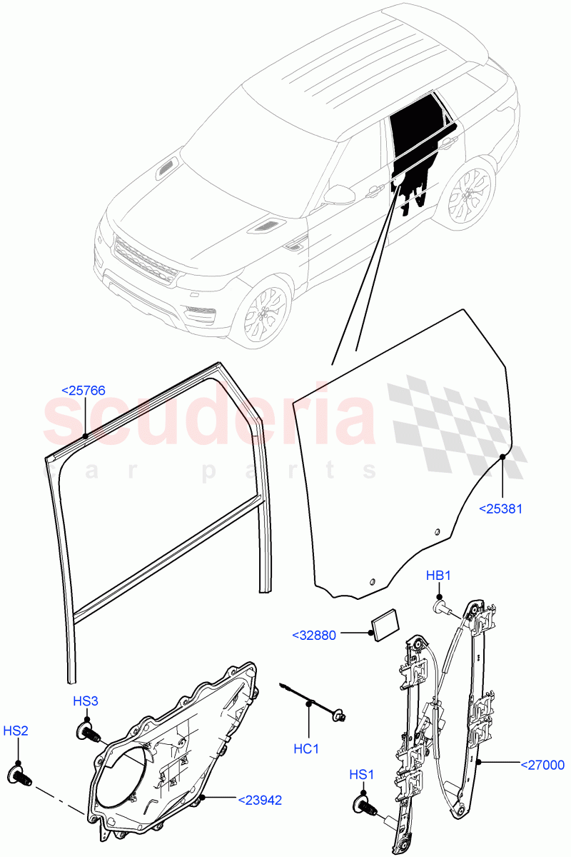 Rear Door Glass And Window Controls of Land Rover Land Rover Range Rover Sport (2014+) [3.0 I6 Turbo Diesel AJ20D6]