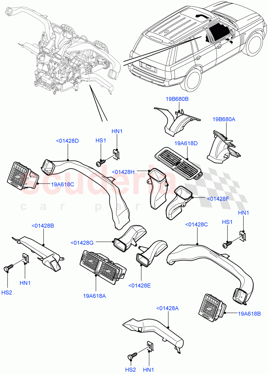 Air Vents, Louvres And Ducts (Instument Panel) ((V) FROMAA000001) of Land Rover Land Rover Range Rover (2010-2012) [5.0 OHC SGDI NA V8 Petrol]