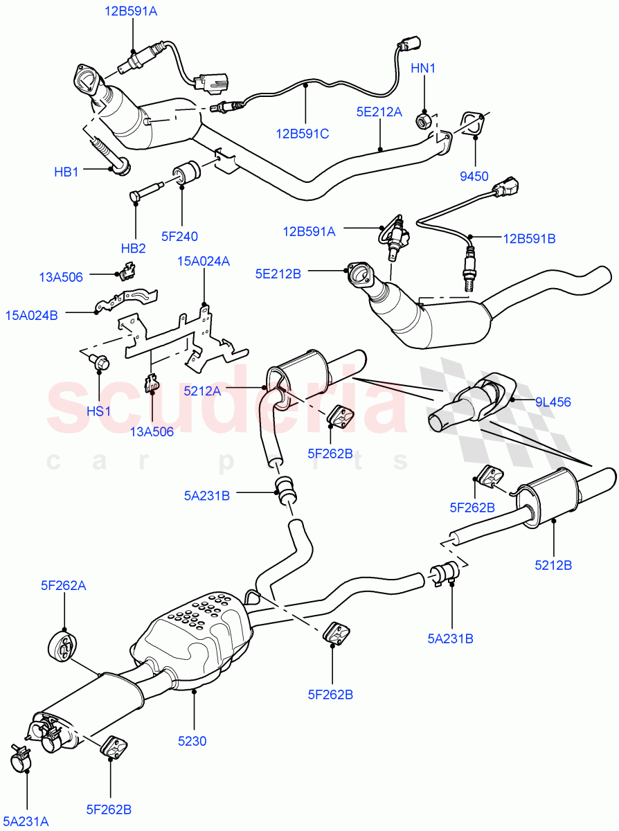 Exhaust System (5.0L OHC SGDI SC V8 Petrol - AJ133) ((V) FROMAA000001) of Land Rover Land Rover Range Rover Sport (2010-2013) [5.0 OHC SGDI SC V8 Petrol]
