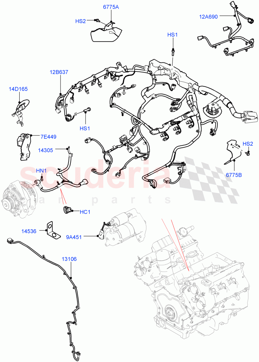 Electrical Wiring - Engine And Dash (3.0L DOHC GDI SC V6 PETROL) ((V) FROMEA000001) of Land Rover Land Rover Range Rover (2012-2021) [4.4 DOHC Diesel V8 DITC]