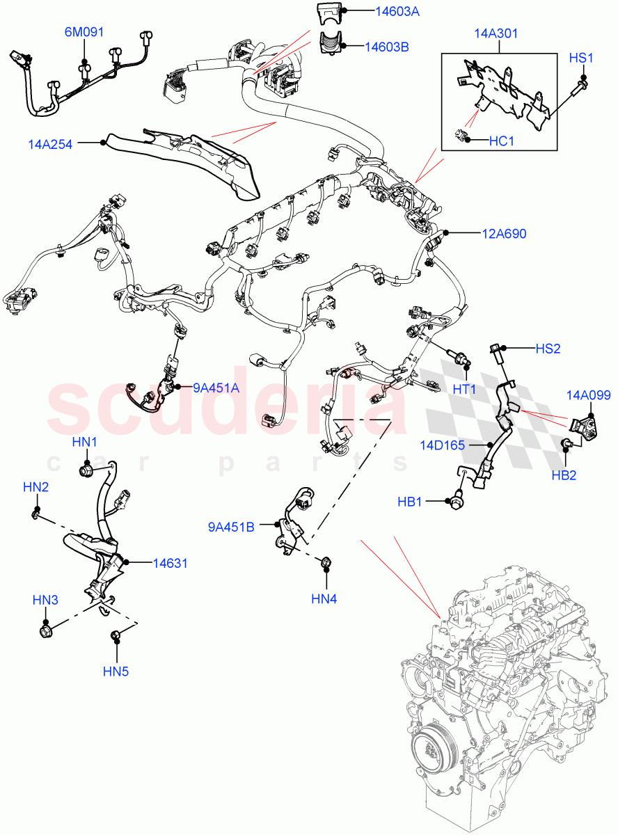 Engine Harness (2.0L AJ21D4 Diesel Mid, LHD, Electric Engine Battery-MHEV) ((V) FROMMA000001) of Land Rover Land Rover Range Rover Velar (2017+) [3.0 Diesel 24V DOHC TC]