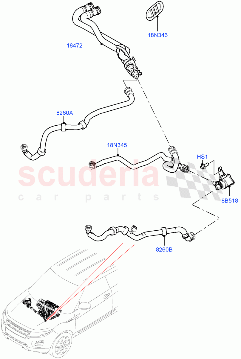 Heater Hoses (2.0L I4 Mid DOHC AJ200 Petrol, Itatiaia (Brazil), 2.0L I4 Mid AJ200 Petrol E100) ((V) FROMJT000001) of Land Rover Land Rover Discovery Sport (2015+) [2.0 Turbo Diesel AJ21D4]