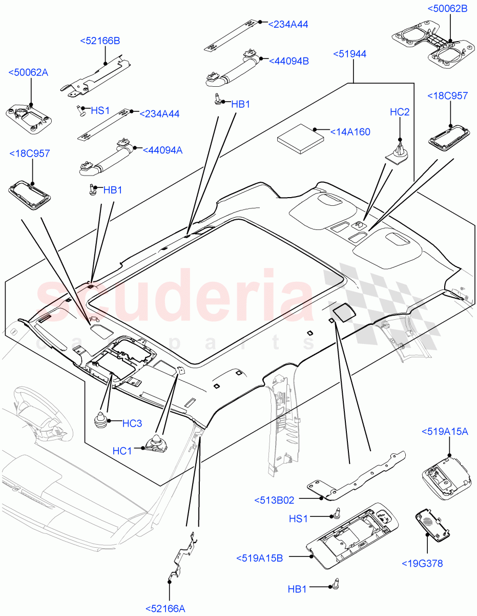 Headlining And Sun Visors (With Roof Conversion-Panorama Power, Interior Trim - Alston, With Roof Conversion-Panorama Roof) of Land Rover Land Rover Range Rover Sport (2014+) [2.0 Turbo Diesel]