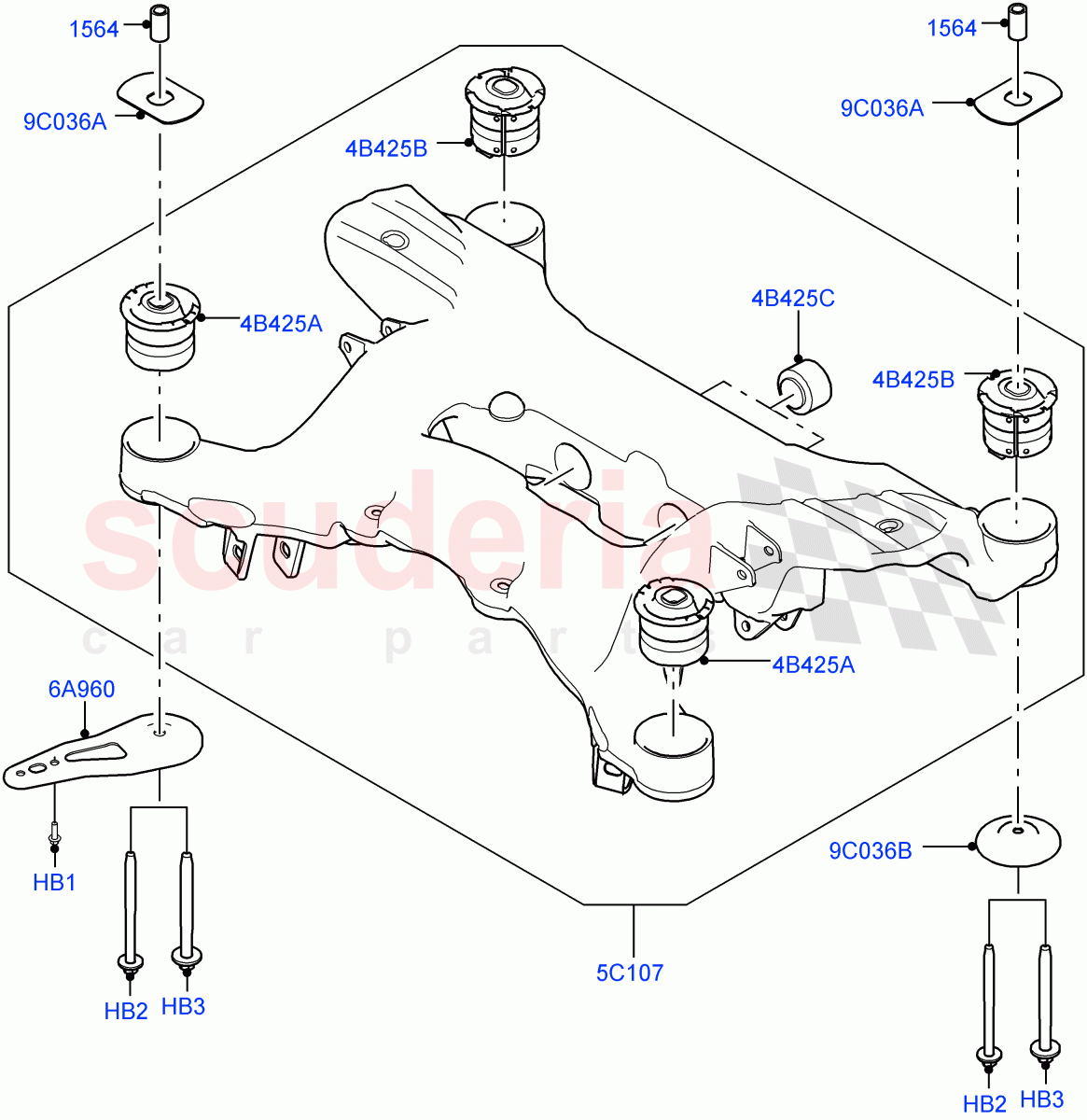 Rear Cross Member & Stabilizer Bar (Crossmember) (Version - Core, Non SVR) of Land Rover Land Rover Range Rover Sport (2014+) [3.0 DOHC GDI SC V6 Petrol]
