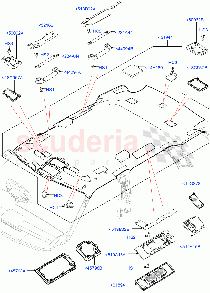 Headlining And Sun Visors (Less Panorama Roof, Interior Trim - Alston) of Land Rover Land Rover Range Rover (2012-2021) [3.0 I6 Turbo Diesel AJ20D6]