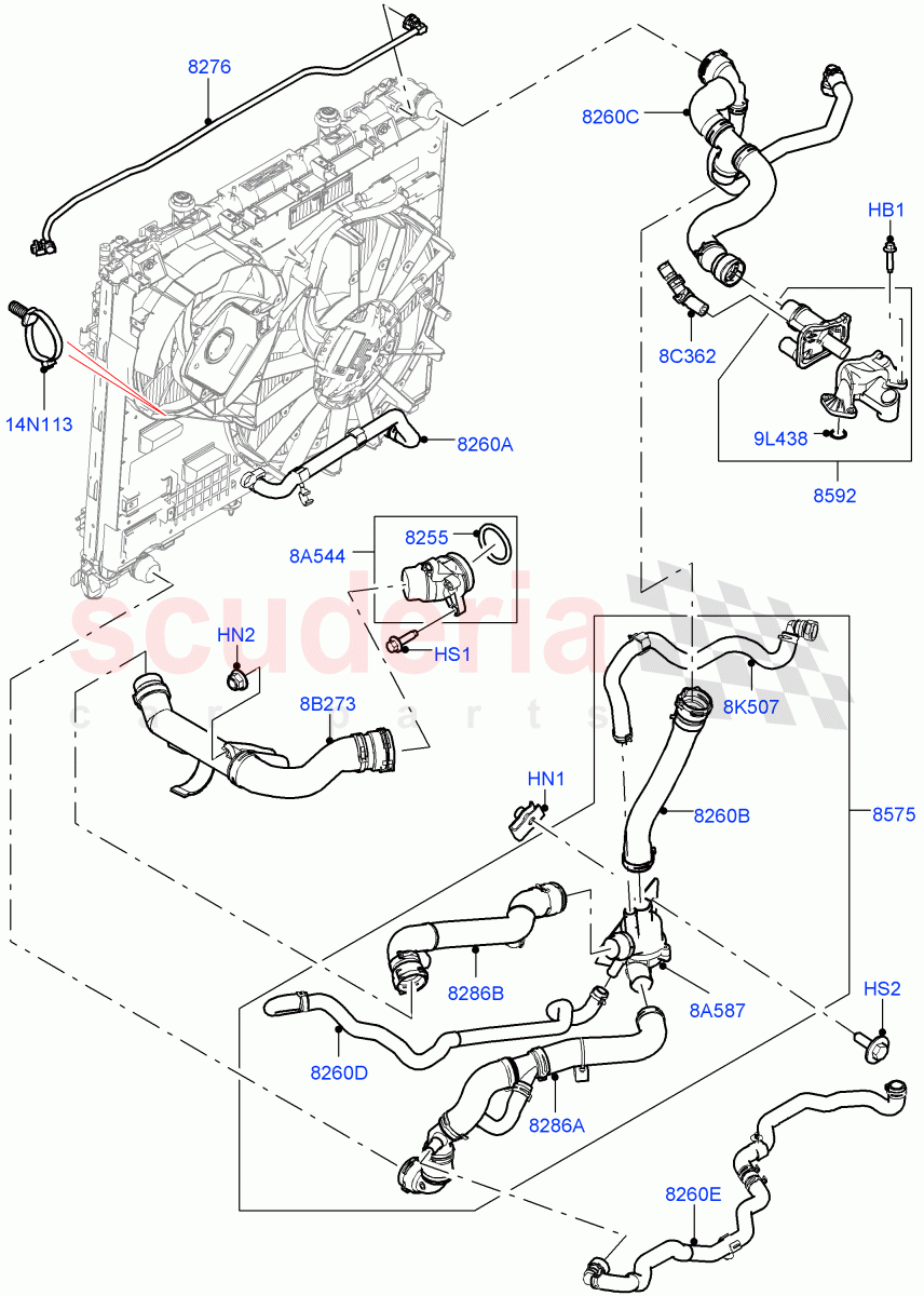 Cooling System Pipes And Hoses (Engine) (3.0 V6 D Low MT ROW, 8 Speed Auto Trans ZF 8HP70 4WD, (-) "CDN/MEX/USA", Less Crankcase Pressure Sensor, 3.0 V6 D Gen2 Twin Turbo, 3.0 V6 D Gen2 Mono Turbo) ((V) FROMFA000001, (V) TOJA999999) of Land Rover Land Rover Range Rover (2012-2021) [3.0 Diesel 24V DOHC TC]