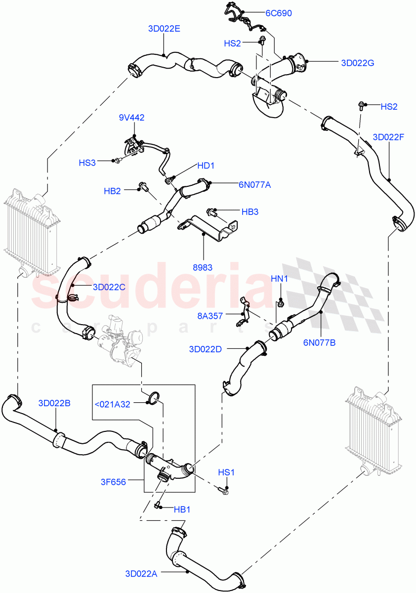 Intercooler/Air Ducts And Hoses (Air Ducts And Hoses) (3.0L 24V V6 Turbo Diesel Std Flow, 3.0 V6 Diesel Electric Hybrid Eng, 3.0L 24V DOHC V6 TC Diesel) of Land Rover Land Rover Range Rover Sport (2014+) [3.0 Diesel 24V DOHC TC]