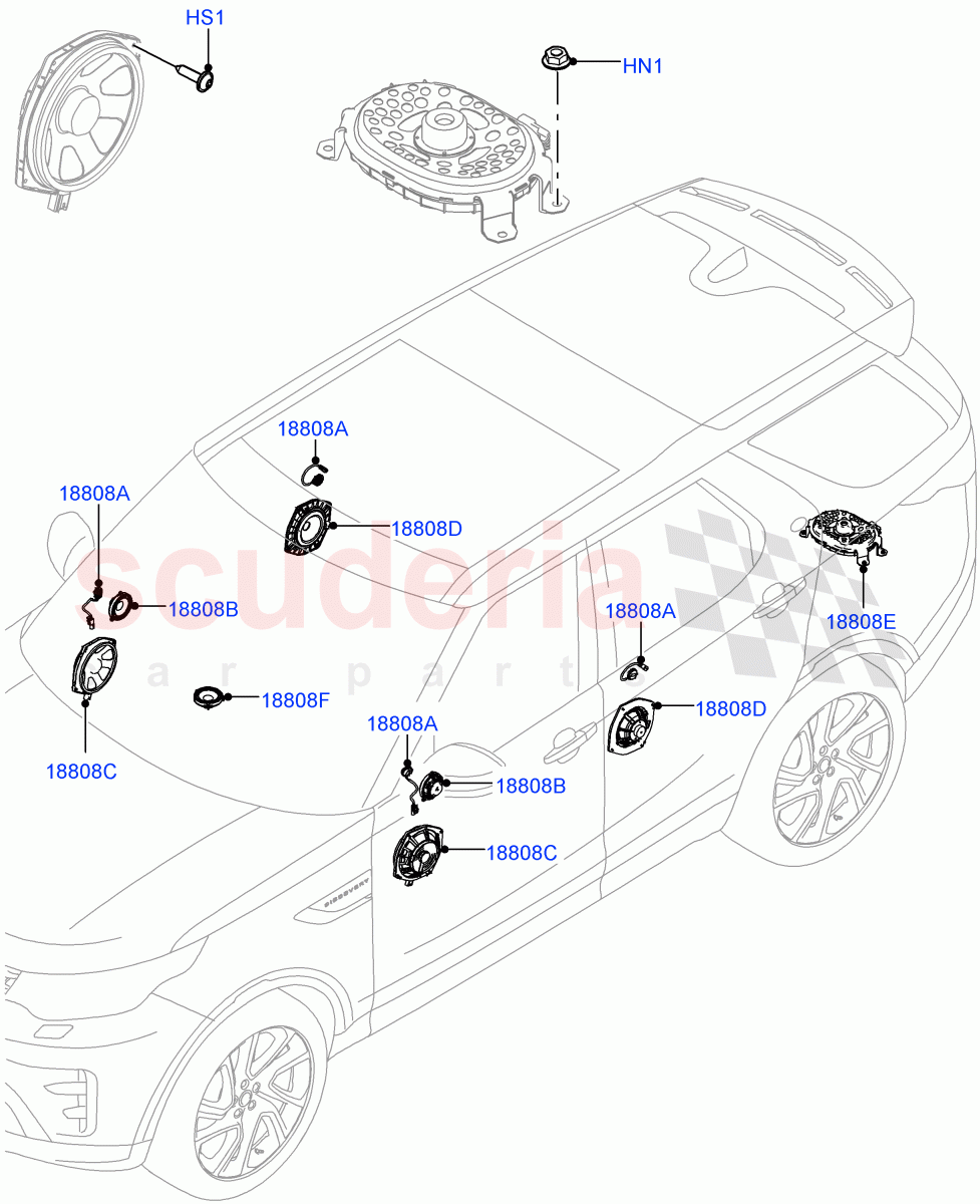 Speakers (Solihull Plant Build) (Hi Line Audio System - 600 W) ((V) FROMHA000001) of Land Rover Land Rover Discovery 5 (2017+) [3.0 I6 Turbo Petrol AJ20P6]