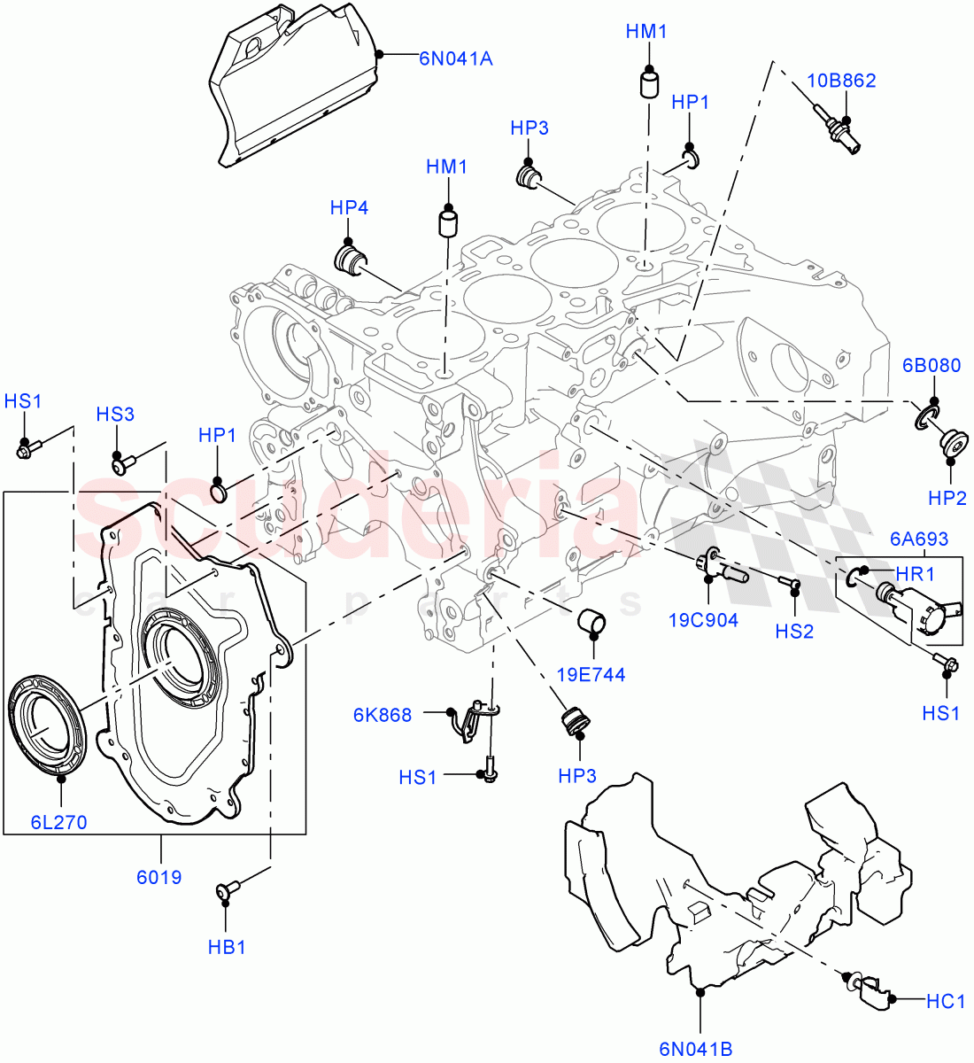 Cylinder Block And Plugs (Solihull Plant Build) (2.0L I4 DSL MID DOHC AJ200, 2.0L I4 DSL HIGH DOHC AJ200) ((V) FROMHA000001) of Land Rover Land Rover Discovery 5 (2017+) [2.0 Turbo Diesel]