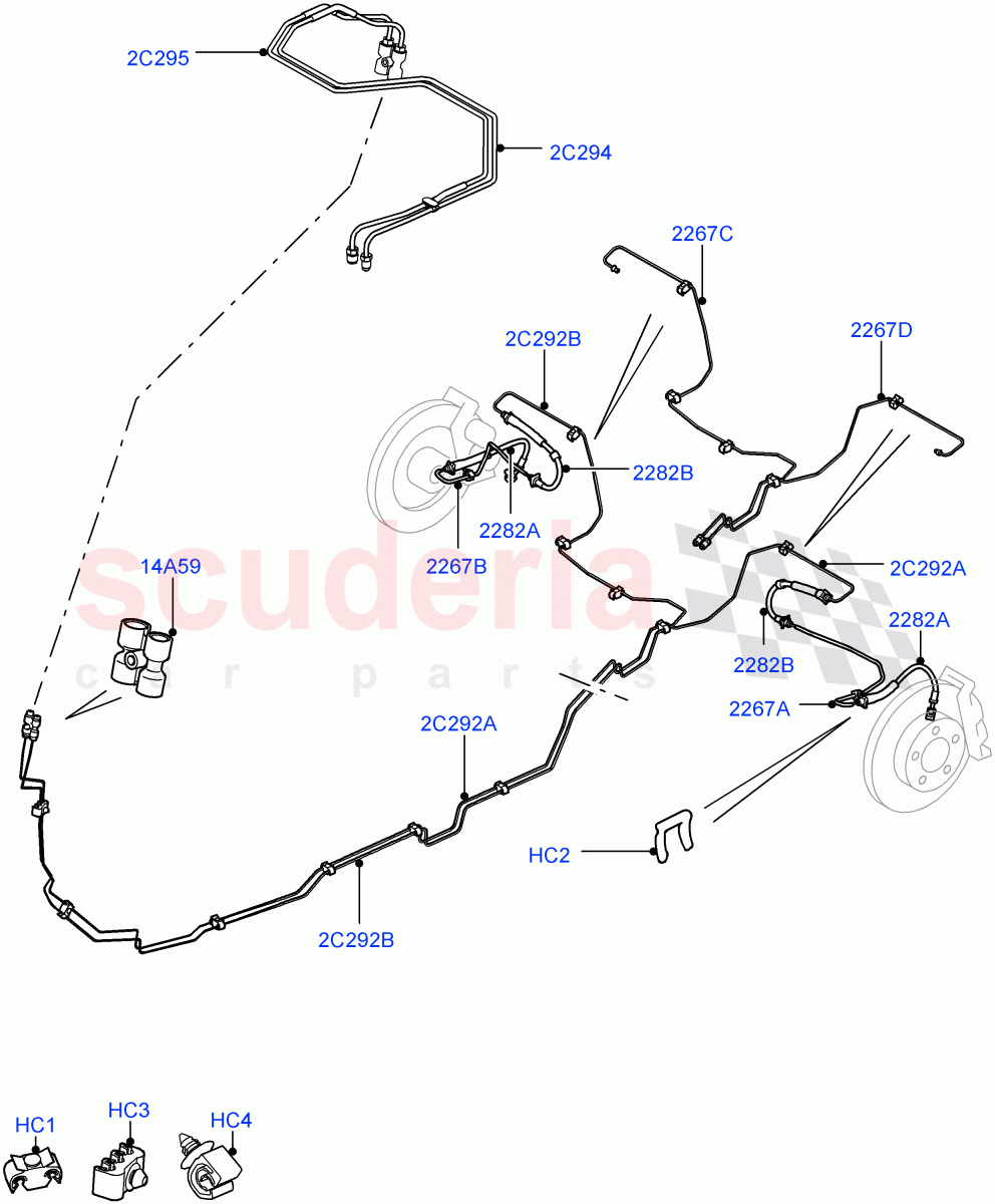 Rear Brake Pipes (LHD) ((V) FROMAA000001) of Land Rover Land Rover Discovery 4 (2010-2016) [5.0 OHC SGDI NA V8 Petrol]