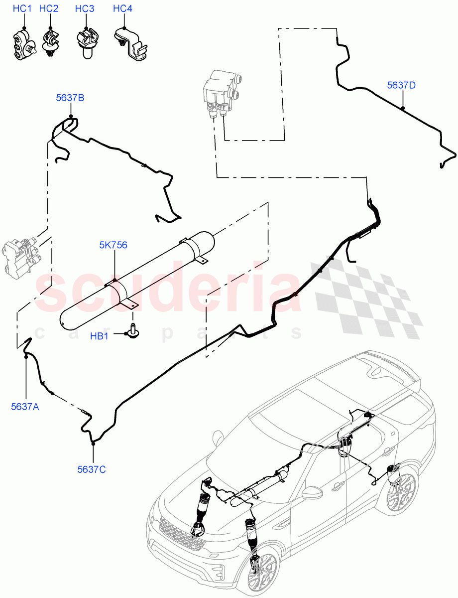 Air Suspension Compressor And Lines (Air Suspension Lines, Solihull Plant Build) (With Four Corner Air Suspension) ((V) FROMHA000001) of Land Rover Land Rover Discovery 5 (2017+) [3.0 I6 Turbo Diesel AJ20D6]