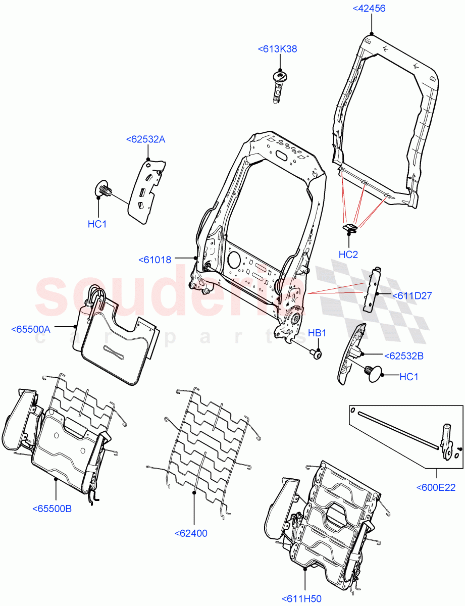 Front Seat Back (Nitra Plant Build) ((V) FROMK2000001, (V) TOL2999999) of Land Rover Land Rover Discovery 5 (2017+) [3.0 I6 Turbo Diesel AJ20D6]